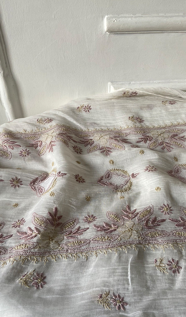 Women's Lakhnavi Handcrafted Mul Chanderi Semi - stitched Kurta And Dupatta Set- HONC0314870