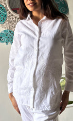 将图像加载到图库查看器中， Women&#39;s Lakhnavi Handcrafted Linen Cotton Chikankari Top - HONC0293098
