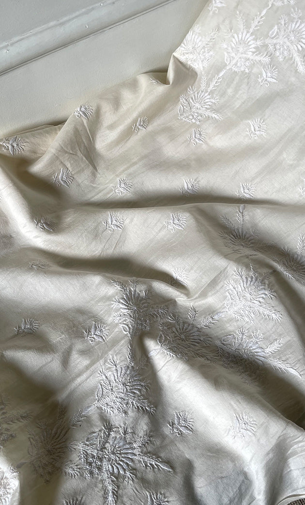 Women's Lakhnavi Handcrafted Chanderi Silk Semi - Stitched Kurta And Dupatta Set - HONC0314227