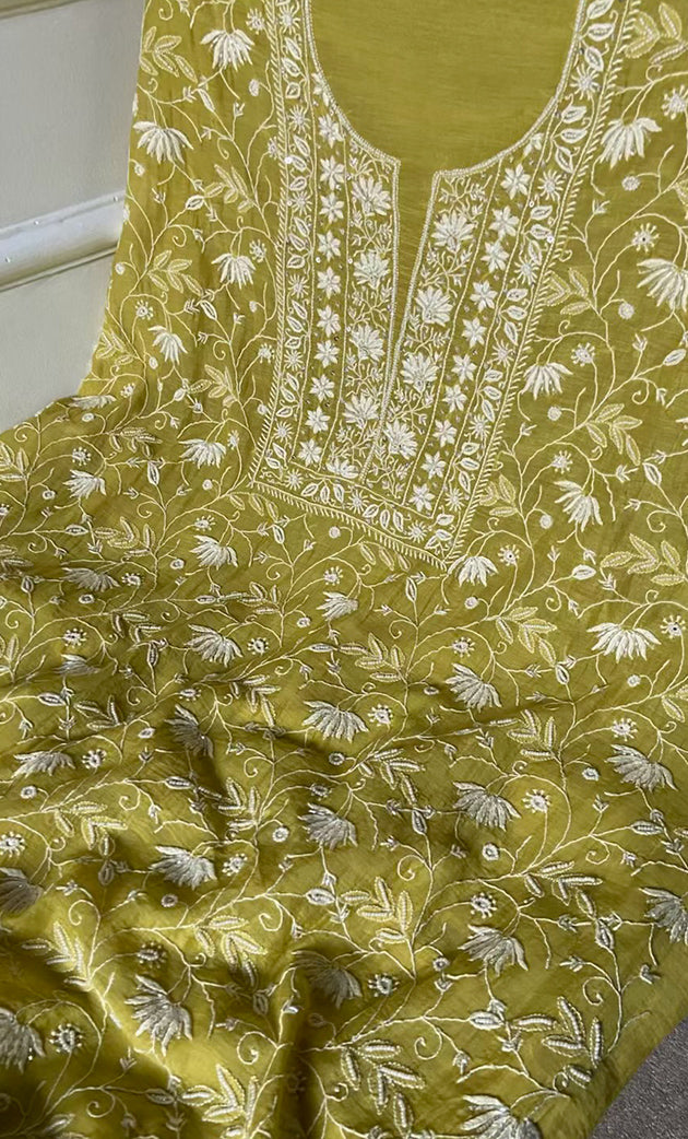 Women's Lakhnavi Handcrafted Mul Chanderi Unstitched Kurta And Dupatta Set- HONC0309531