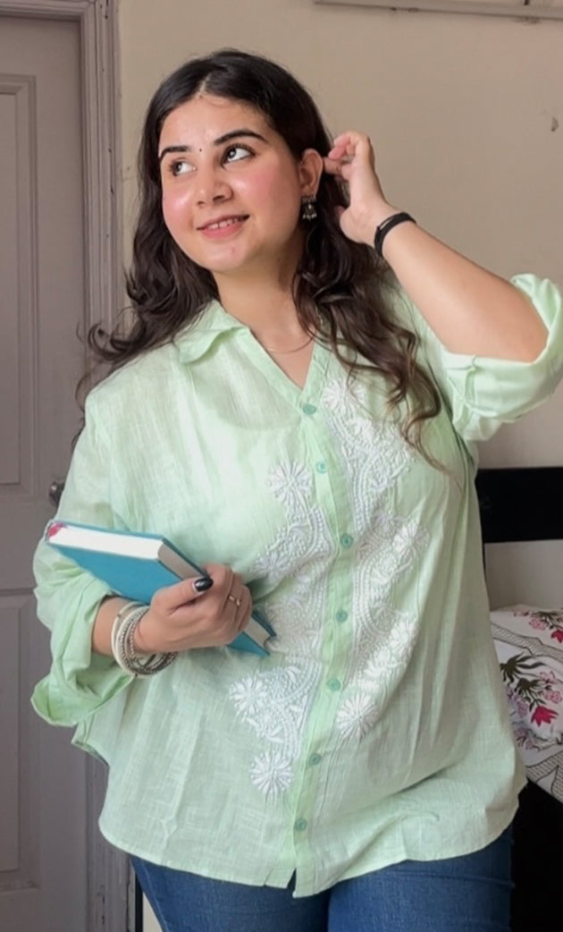 Vaani Women's Lucknowi Handcrafted Slub Cotton Chikankari Top - HONC0308312