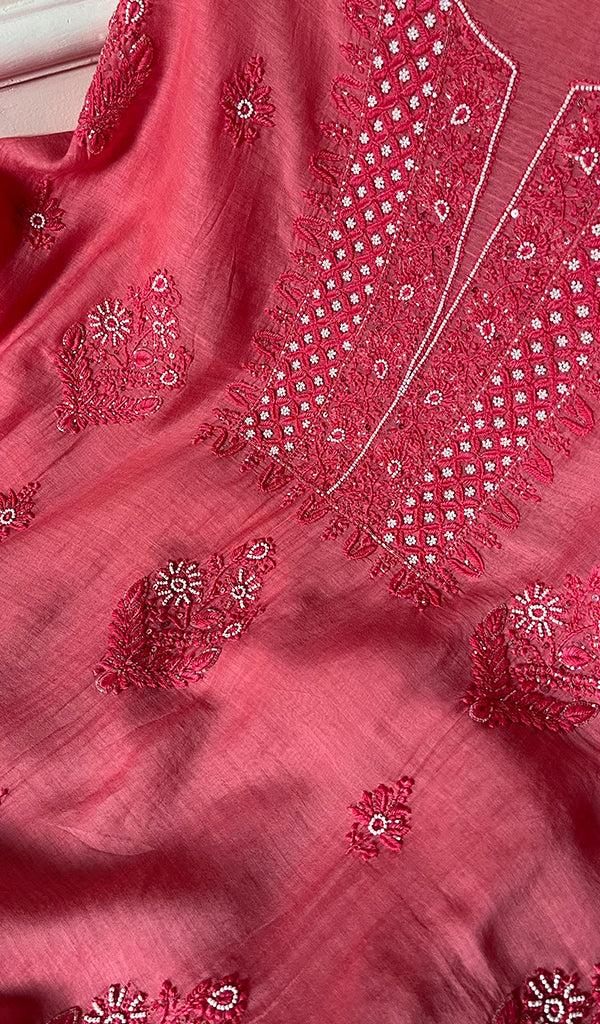 Women's Lucknowi Handcrafted Chanderi Silk Chikankari Full Suit Material - HONC0260956
