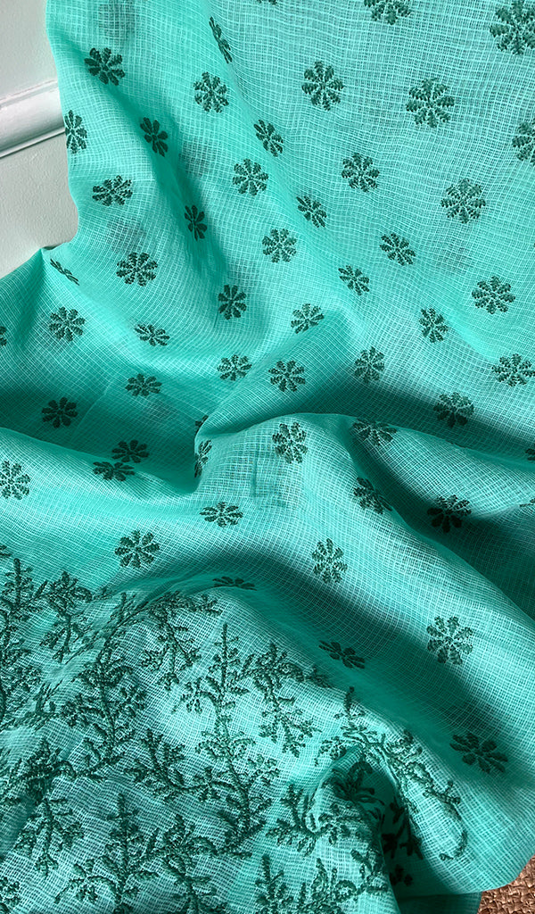 Women's Lakhnavi Handcrafted Kota Cotton Chikankari Unstitched Kurti Fabric - HONC031312