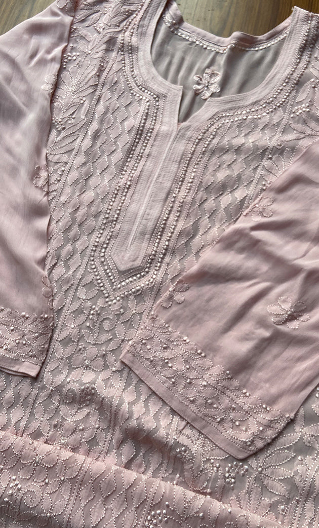 Safiya Women's Lakhnavi Handcrafted Viscose Georgette Chikankari Kurti - HONC0300299