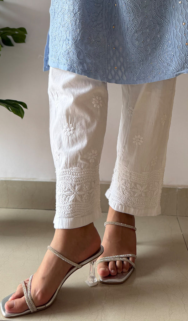 Women's Lucknowi Handcrafted Linen Cotton Chikankari Pant - HONC0373800