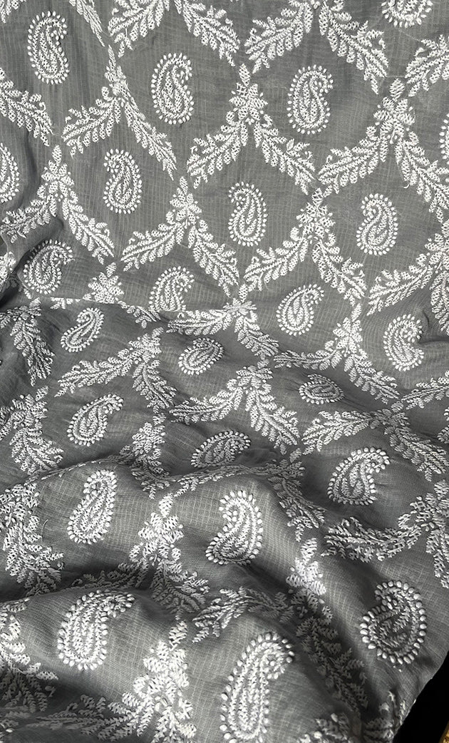 Women's Lakhnavi Handcrafted Kota Cotton Chikankari Unstitched Kurti Fabric - HONC0303998