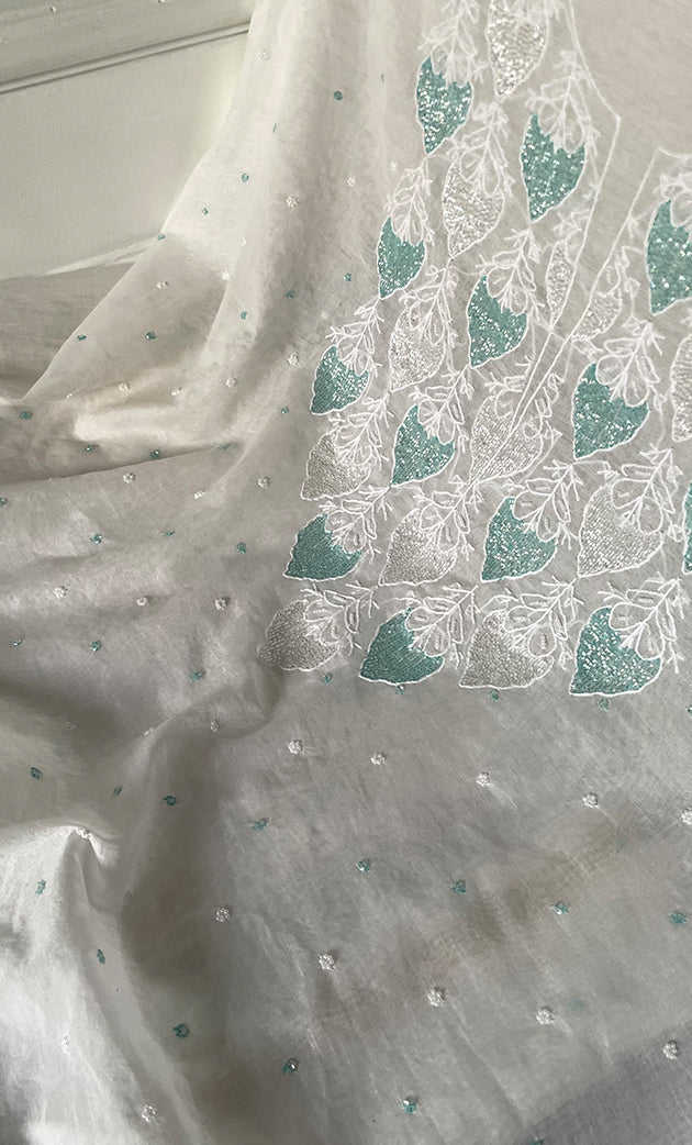 Amisha Women's Lakhnavi Handcrafted Mul Chanderi Unstitched Kurta And Dupatta Set - HONC0319470