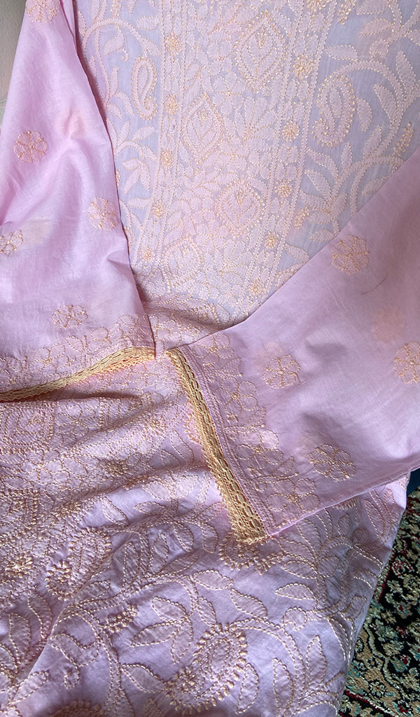 Hiba Women's Lakhnavi Handcrafted Semi- stitched Cotton Chikankari Suit Material - HONC0348830