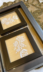 Load image into Gallery viewer, Handcrafted Chikankari Tray with Two Coasters – Wooden Frame - HONC031095
