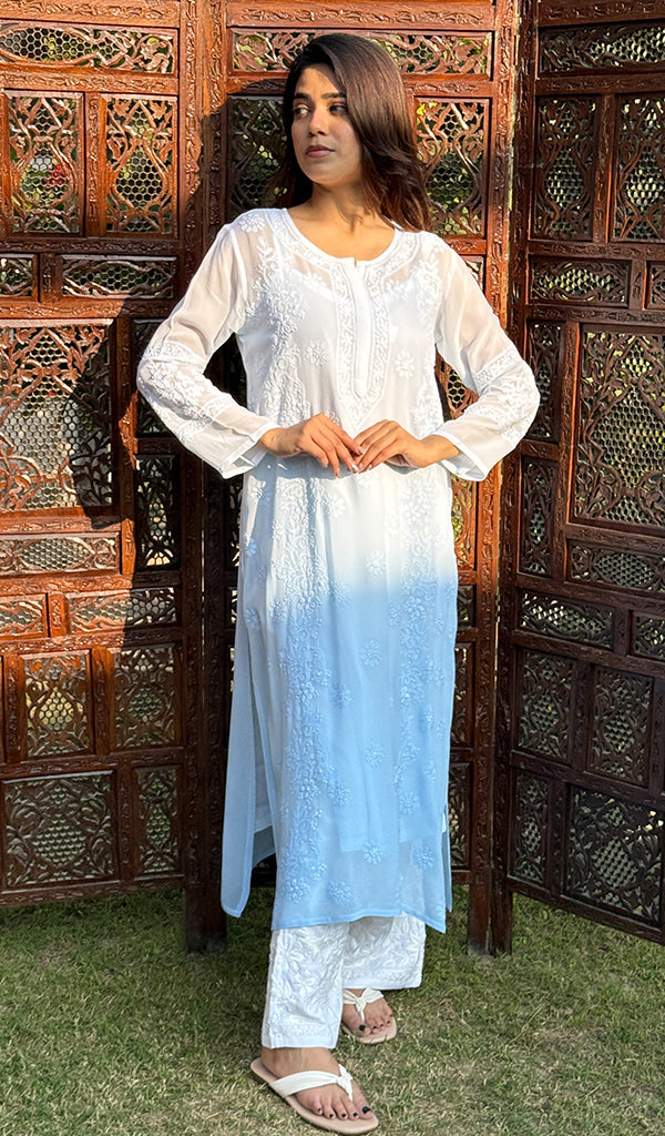 Safiya Women's Lakhnavi Handcrafted Viscose Georgette Chikankari Kurti - HONC0207846