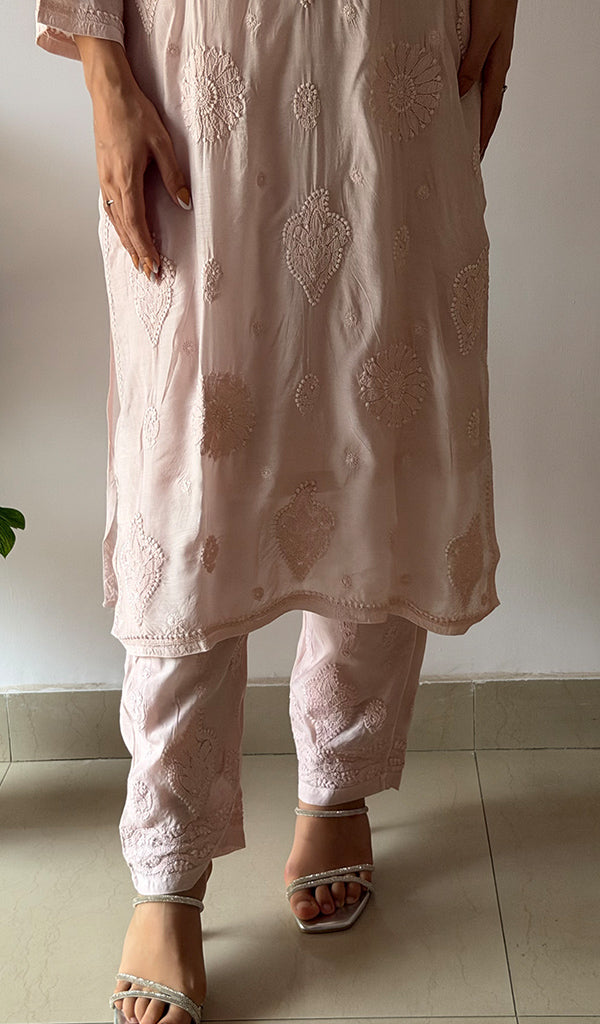 Women's Lakhnavi Handcrafted Modal Cotton Chikankari Kurti And Plazzo Set - HONC0371318