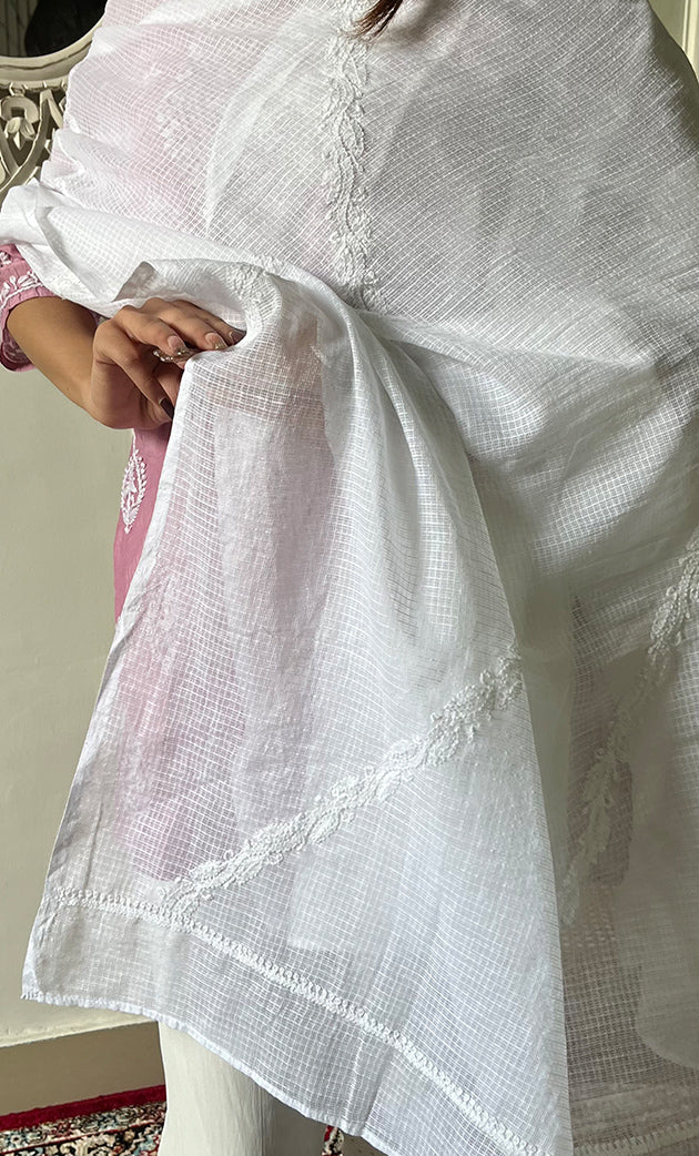 Nazm Women's Lucknowi Handcrafted Kota Cotton Chikankari Dupatta - HONC0307343