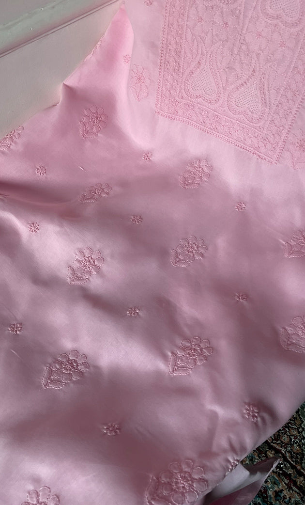 Women's Lakhnavi Handcrafted Unstitched Cotton Chikankari Suit Material - HONC0329388