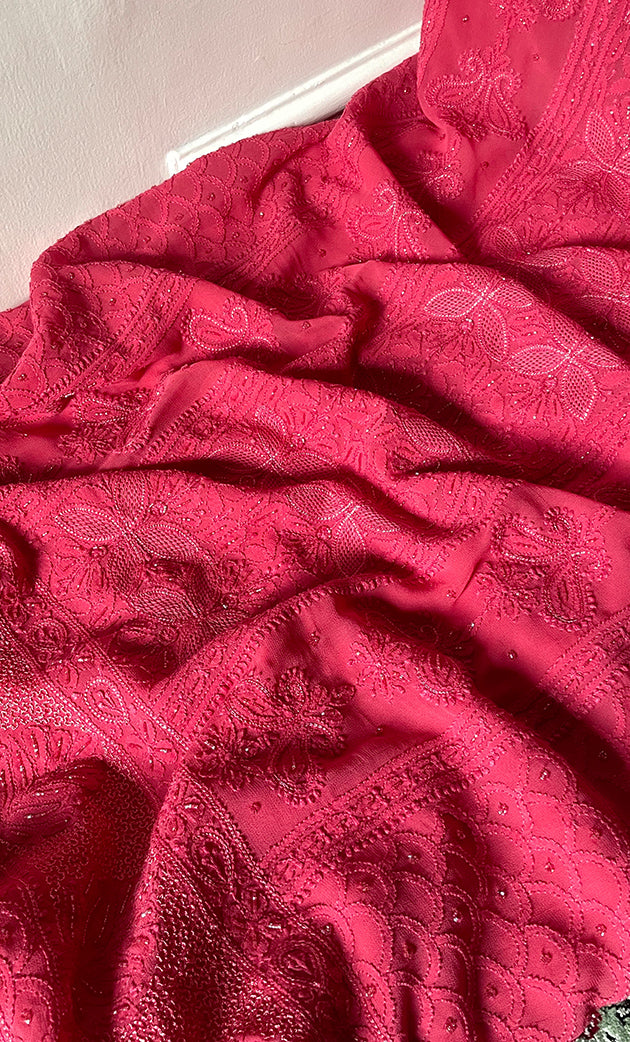 Women's Lakhnavi Handcrafted Viscose Georgette Chikankari Full Suit Material - HONC0299911