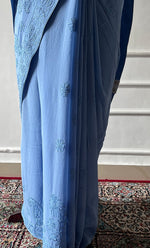 Load image into Gallery viewer, Women's Lakhnavi Handcrafted Pure Silk Georgette Chikankari Saree - HONC0318707