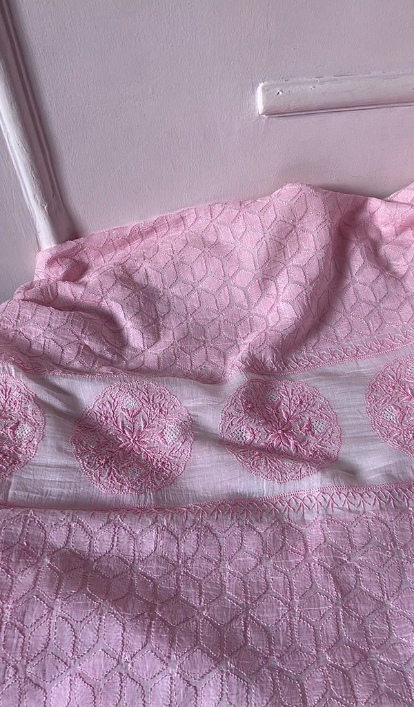 Women's Lakhnavi Handcrafted Mul Chanderi Unstitched Kurta And Dupatta Set - HONC0317226