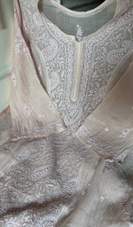 Load image into Gallery viewer, Women's Lakhnavi Handcrafted Mul Chanderi Semi - Stitched Chikankari Full Suit Material - HONC0355837