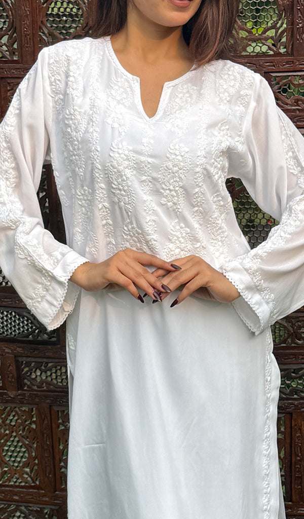 Women's Lakhnavi Handcrafted Modal Cotton Chikankari Kurta And Palazzo Set - HONC0251125