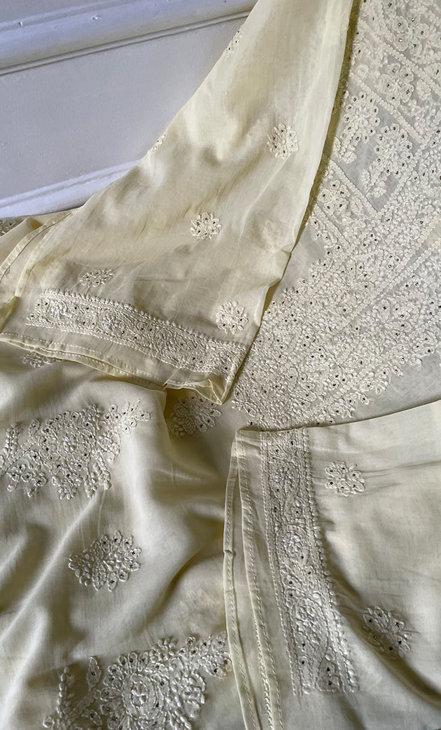 Women's Lakhnavi Handcrafted  Cotton Semi -Stitched Kurta And Dupatta Set - HONC0306464