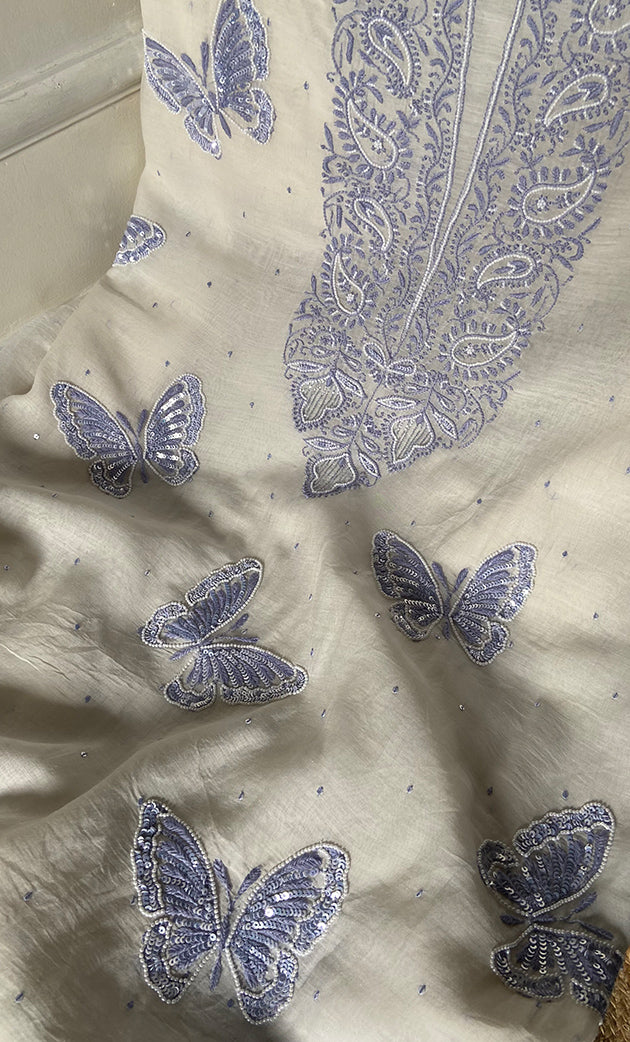 Women's Lakhnavi Handcrafted Mul Chanderi Unstitched Kurta And Dupatta Set - HONC0302249
