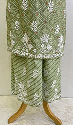 将图像加载到图库查看器中， Women&#39;s Lakhnavi Handcrafted Cotton Chikankari Kurta And Palazzo Set - HONC0153911
