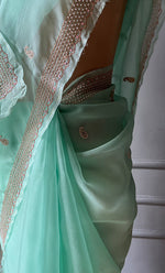 Load image into Gallery viewer, Women&#39;s Lucknowi Handcrafted Pure Organza Silk Chikankari Saree - HONC0287002
