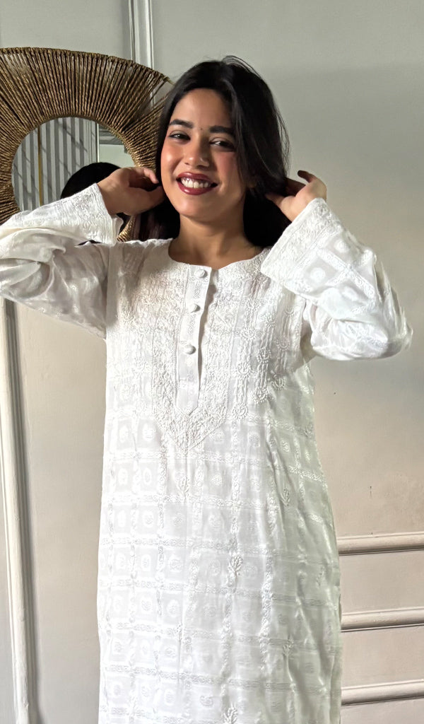 Prisha Women's Lucknowi Handcrafted Cotton Chikankari Kurti - HONC0341068