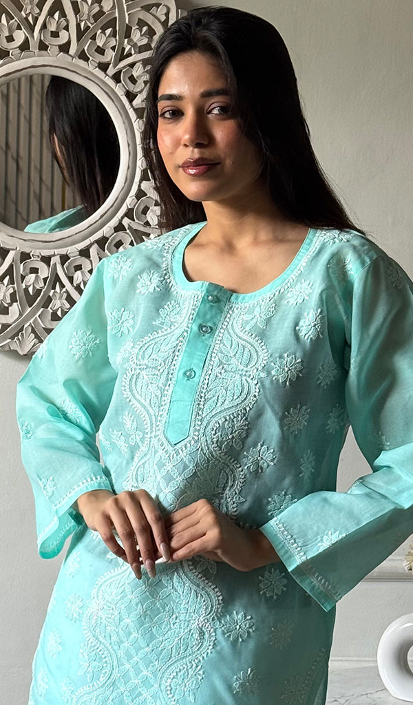 Women's Lakhnavi Handcrafted Cotton Chikankari Top - HONC0347238