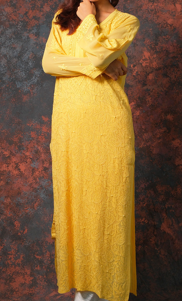 Yusra Women's Lakhnavi Handcrafted Viscose Georgette Chikankari Kurti- HONC0327255