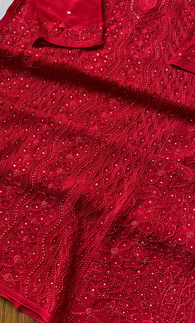 Yusra Women's Lakhnavi Handcrafted Viscose Georgette Chikankari Kurti- HONC0282690