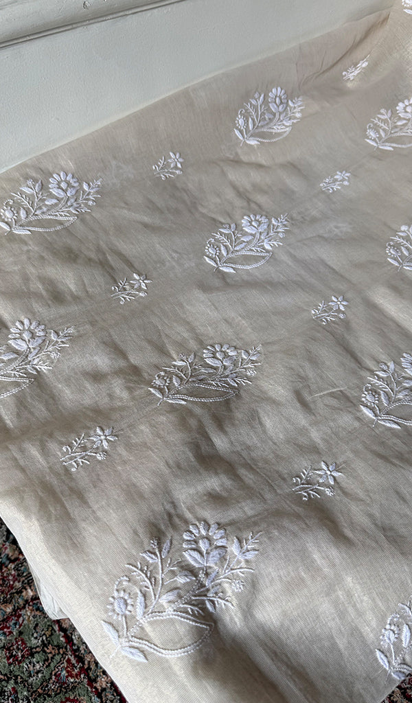 Women's Lakhnavi Handcrafted Tissue Chanderi Unstitched Chikankari Kurta And Dupatta Set - HONC0366814