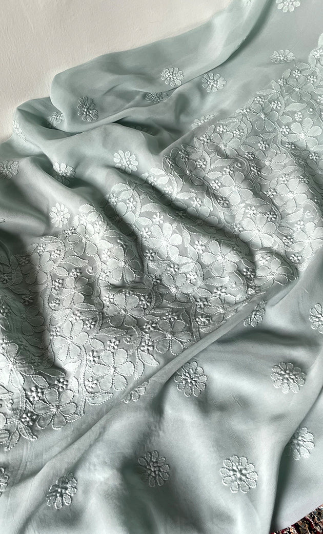 Women's Lakhnavi Handcrafted Viscose Georgette Chikankari Full Suit Material - HONC0312589