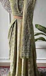 将图像加载到图库查看器中， Women's Lakhnavi Handcrafted Bridal Pure Georgette Chikankari Lehenga Set - HONC0271838