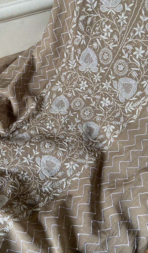 Women's Lakhnavi Handcrafted Unstitched Maheshwari Mul Chanderi Kurta And Dupatta Set - HONC0288968