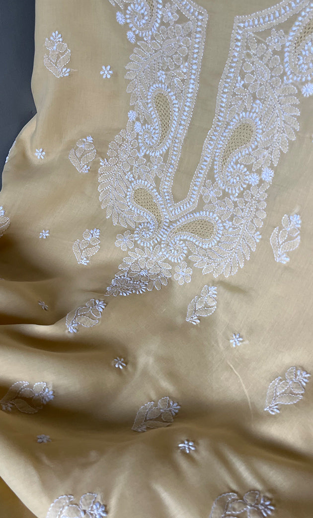 Women's Lakhnavi Handcrafted Unstitched Cotton Chikankari Suit Material - HONC0310526