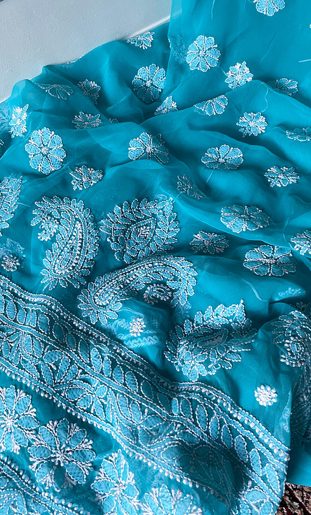 Women's Lucknowi Handcrafted Faux-Georgette Chikankari Suit Material - HONC0311927