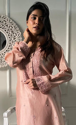 Load image into Gallery viewer, Women's Lucknowi Handcrafted Chanderi Silk Chikankari Kurti - HONC0318772