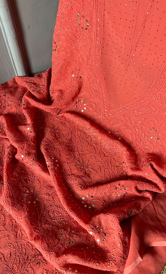 Women's Lakhnavi Handcrafted Viscose  Georgette Chikankari Kurti Fabric - NC047100