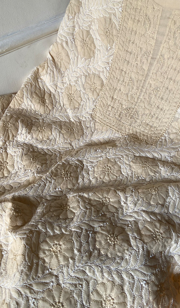 Women's Lakhnavi Handcrafted Cotton Unstitched Chikankari Suit Material - HONC0365119