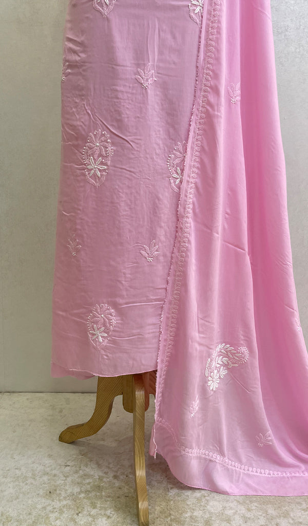 Women's Lakhnavi Handcrafted Modal Cotton Chikankari Kurta Dupatta- HONC0159569