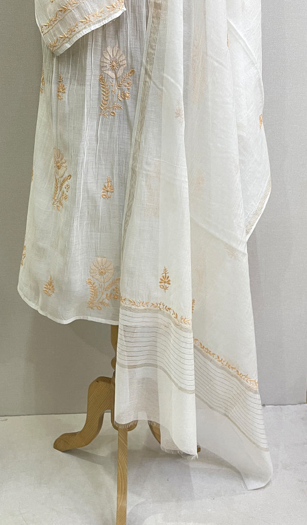 Women's Lakhnavi Handcrafted Mul Chanderi Semi - Stitched Kurta And Dupatta Set - HONC0194549