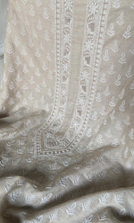 将图像加载到图库查看器中， Lucknowi Handcrafted Munga Silk Unstitched Chikankari Unisex Kurta Fabric - HONC0330256