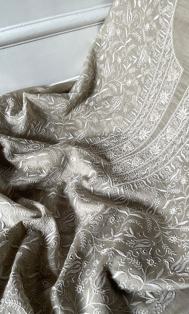 Women's Lakhnavi Handcrafted Munga Silk Chikankari Kurta And Dupatta Set- HONC0256730