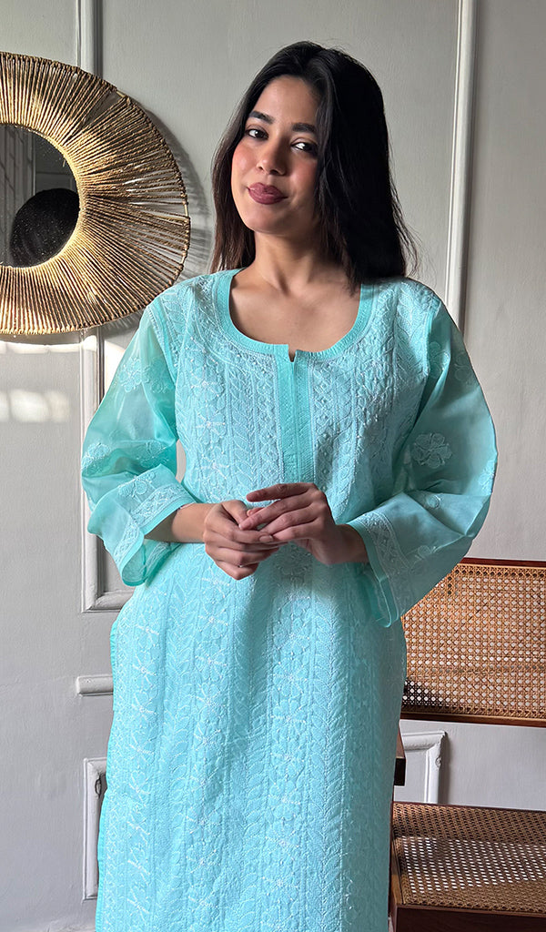 Anisa Women's Lakhnavi Handcrafted Cotton Chikankari Kurti - HONC0356934