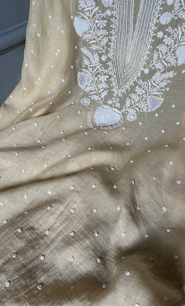 Jazba Women's Lakhnavi Handcrafted Mul Chanderi UnStitched Kurta And Dupatta Set - HONC0301698