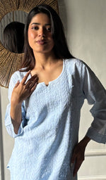 将图像加载到图库查看器中， Women's Lakhnavi Handcrafted Cotton Chikankari Kurti - HONC0337441