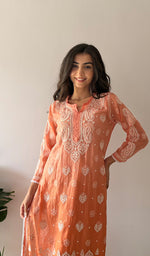 Load image into Gallery viewer, Women's Lucknowi Handcrafted Mul Chanderi Stitched Chikankari Kurta And Plazzo Set- HONC0379063