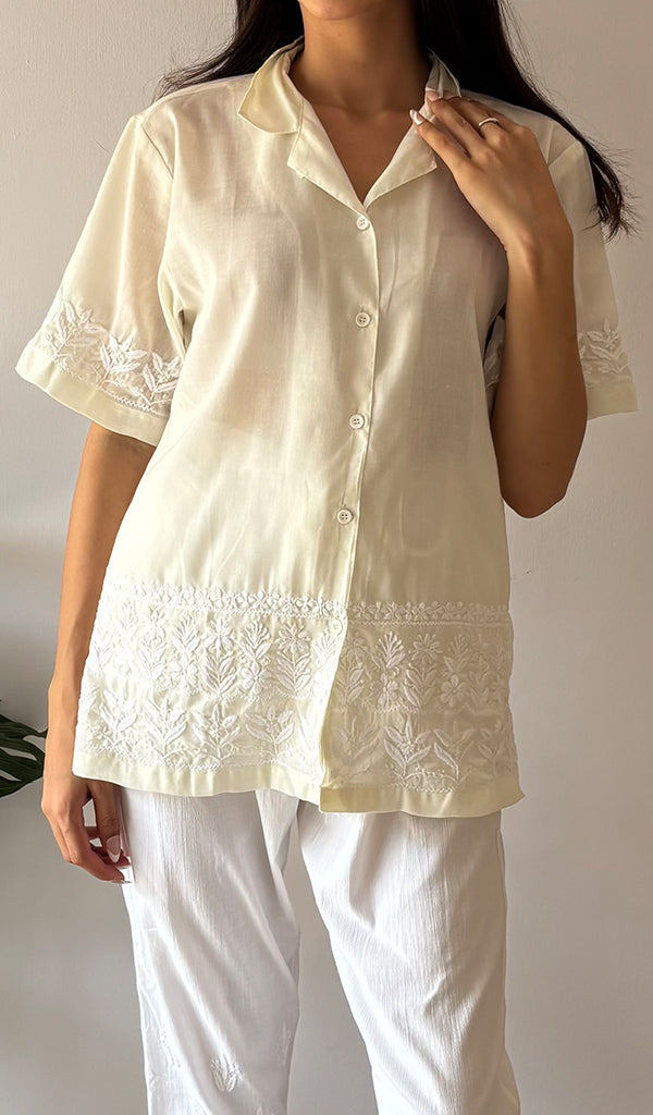 Women's Lakhnavi Handcrafted Cotton Chikankari Top - HONC0354102