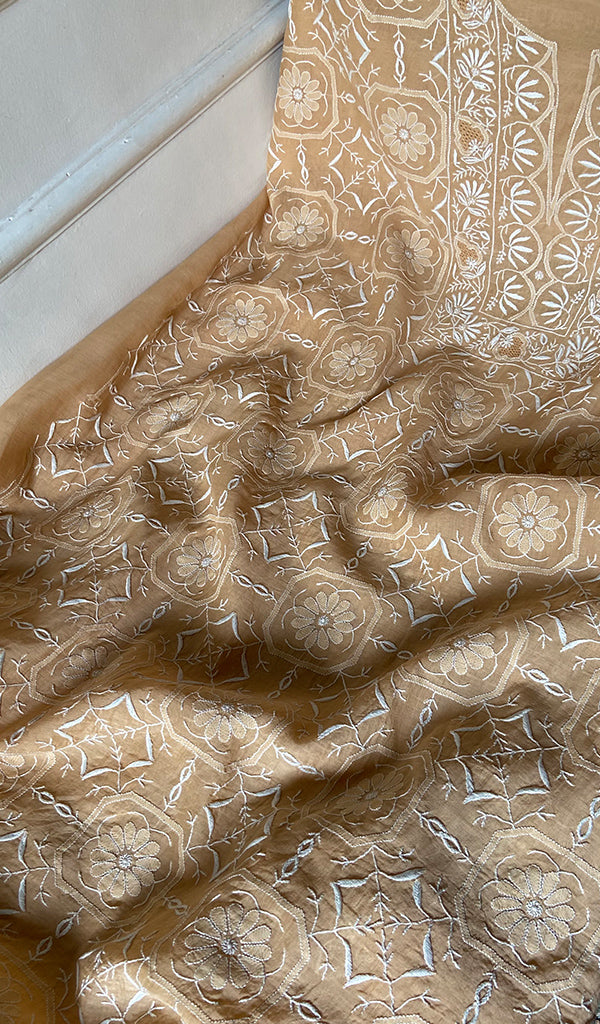 Aseel Women's Lakhnavi Handcrafted MUl Chanderi Unstitched Chikankari Full Suit - HONC0342157