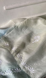 Load image into Gallery viewer, Women's Lakhnavi Handcrafted Pure Organza Chikankari Unstitched Kurta And Dupatta Set- HONC0346144